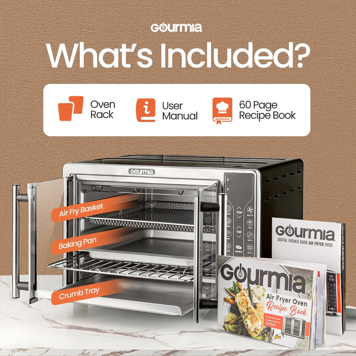 Gourmia Digital French Door Air Fryer Toaster Oven, Black