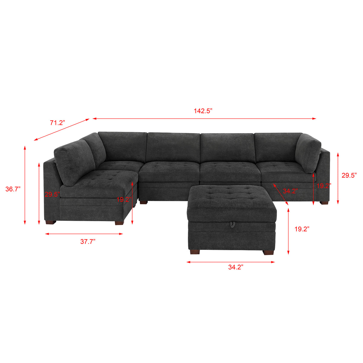 Thomasville Tisdale Modular Sectional 6-piece Dark Gray with Storage Ottoman
