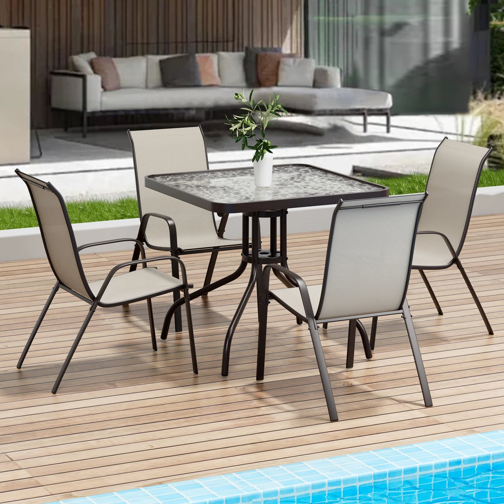 Pirecart 5-Piece Outdoor Patio Dining Table Set with 4 Stackable Textilene Chairs for for Patio, Lawn, Garden, Gray