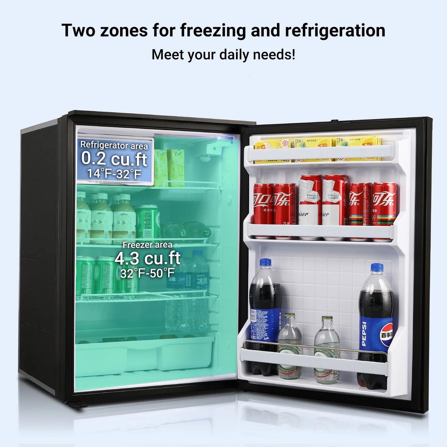 Smad 4.5 Cu ft/130L DC 12/24V RV Refrigerator with Freezer Compact Portable Fridge