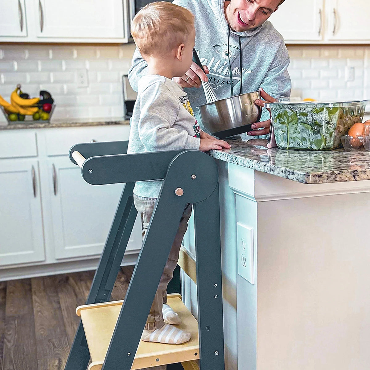 HARPPA Foldable Toddler Kitchen Tower, Standing Tower for Kids Age 1.5-6 Years, White