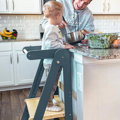 HARPPA Foldable Toddler Kitchen Tower, Standing Tower for Kids Age 1.5-6 Years, White