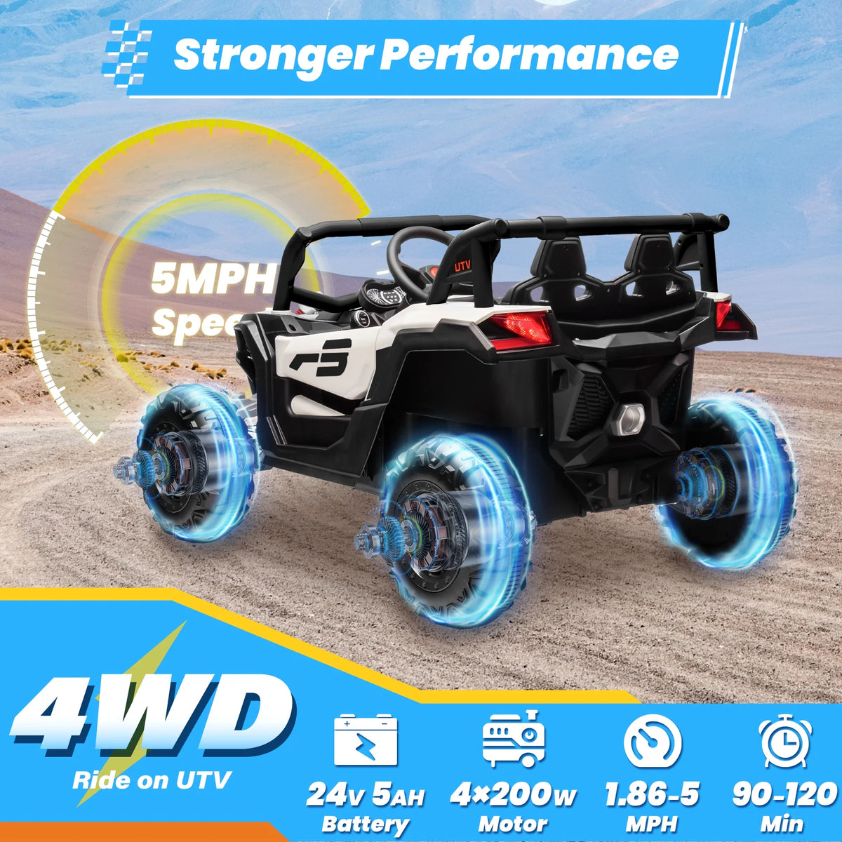 Joyracer 4WD 24 Volt Ride on Toys, 2 Seater Power Car wheels UTV with 800W Motors, Remote Control, Bluetooth Music, Spring Suspension, LED Light, Pink