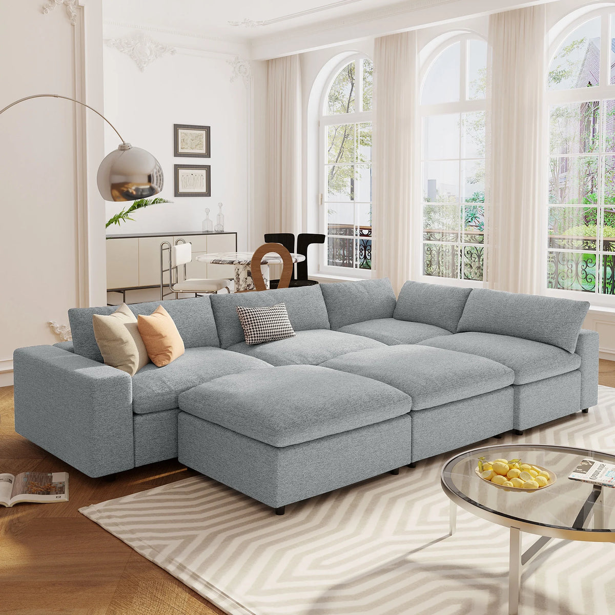 Harper & Bright Designs Convertible Modular Sectional Sofa with 2 Removable Ottomans & Pillows, Large U Shape Cloud Couch with Reversible Chaise for Living Room, Grey