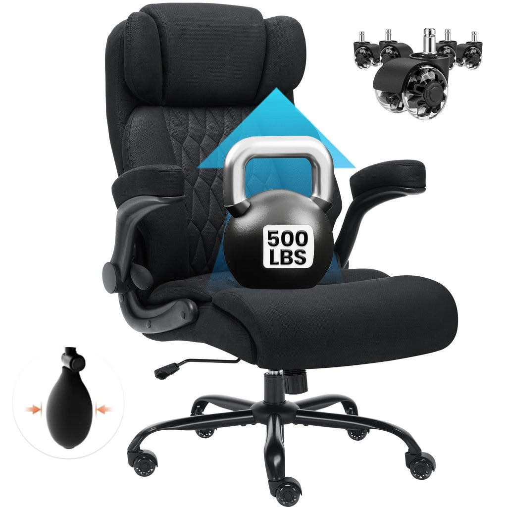 HomeZeer Executive Office Chair, Big and Tall Home Office Chairs 400lbs, High Back Executive Office Chair with Adjustable Flip up Arm, Wide Seat Leather Desk Computer Chairs, Black