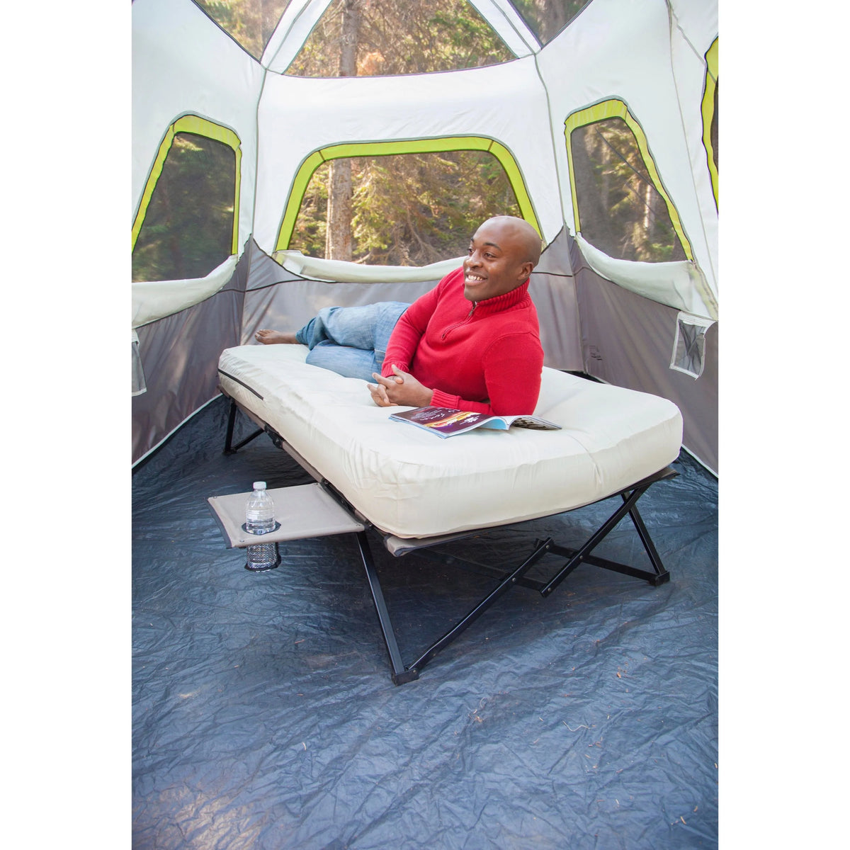 Coleman Cot and Thick Queen Air Mattress Combo Side Tables, Pump Included