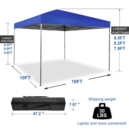 GVDV Canopy Tent, 10x10 ft Easy Pop up Outdoor Canopy Tent, Portable Straight Leg Gazebo Instant Canopy, Blue