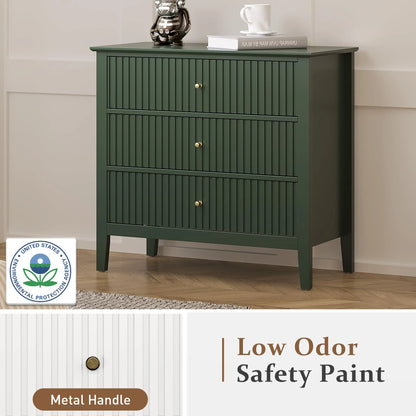 May Color Large White 3 Drawer Dresser Set of 2 with Fluted Panel, Modern Chest of Drawers with Silent Slide Drawers, Wood Accent Nightstand with Storage for Bedroom Living Room, Hallway