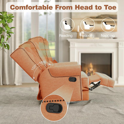 Royalcraft Swivel Nursery Glider Recliner, Comfy Upholstered Glider Chair with Lumbar Pillow and Footrest, Beige