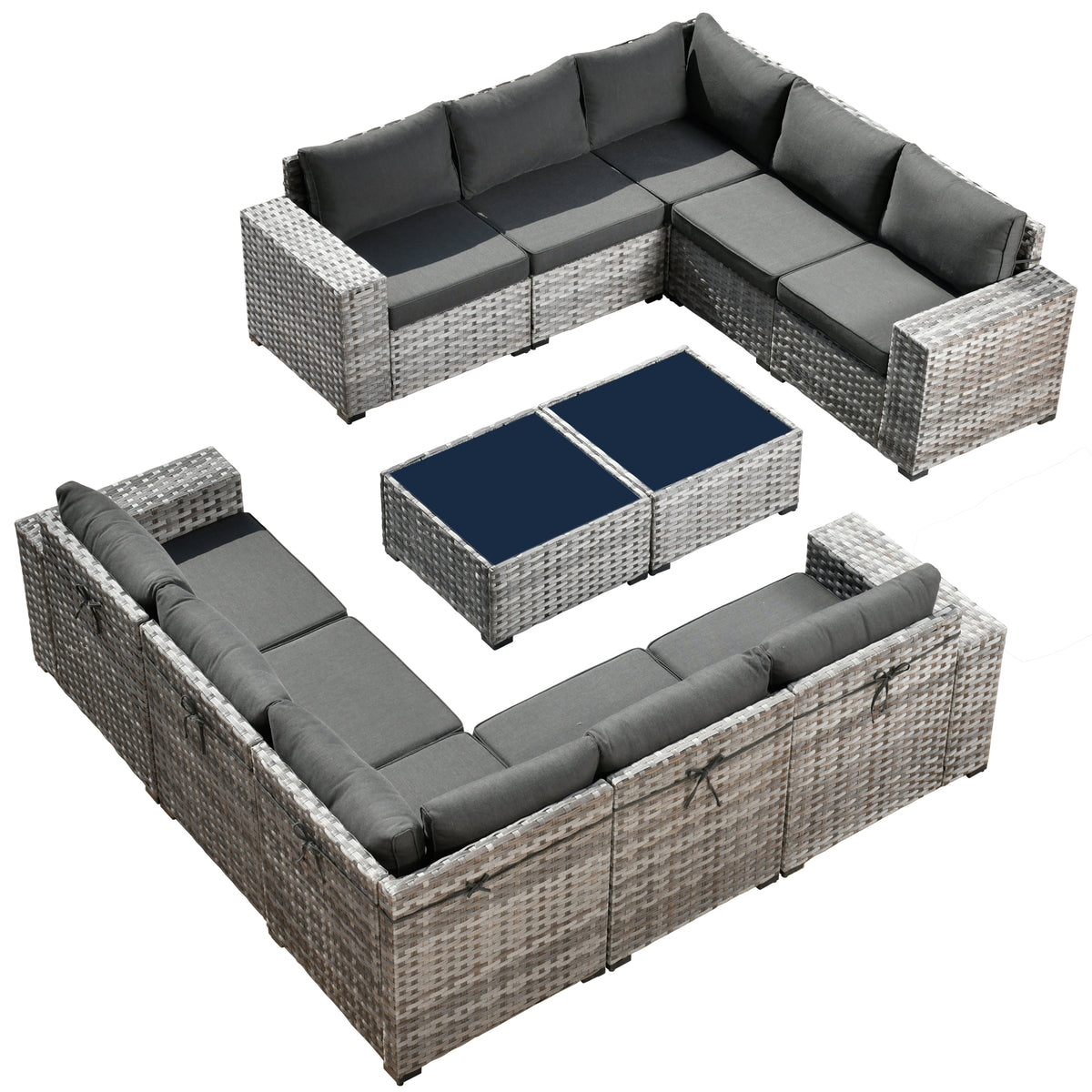 Ovios 12 Pieces Outdoor Furniture All Weather Wicker Patio Conversation Sectional Sofa Set with Side Table for Garden Backyard
