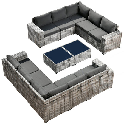Ovios 12 Pieces Outdoor Furniture All Weather Wicker Patio Conversation Sectional Sofa Set with Side Table for Garden Backyard