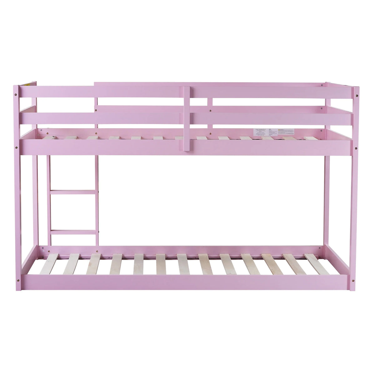 Twin Over Twin Floor Bunk Bed, UHOMEPRO Solid Wood Low Bunk Bed with Safety Rail, Ladder, Heavy Duty Bunk Beds, Space-Saving Bedroom Dorm Furniture, Gray