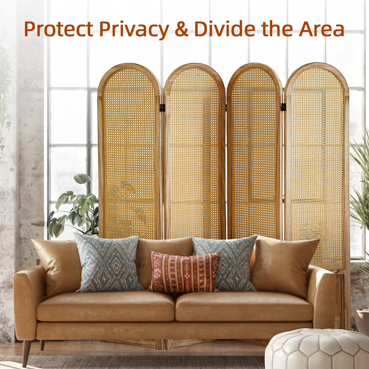 Aletheiawu 6 Panel Rattan Room Divider and Folding Privacy Screens, No Installation Required, Black