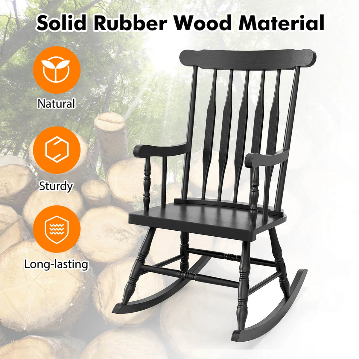 Costway Solid Wood Rocking Chair Porch Rocker Indoor Outdoor Seat Glossy Finish White