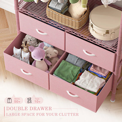 71" H Clothes Rack with Fabric Drawers, Freestanding Garment Rack with Metal Wire Shelf, Pink