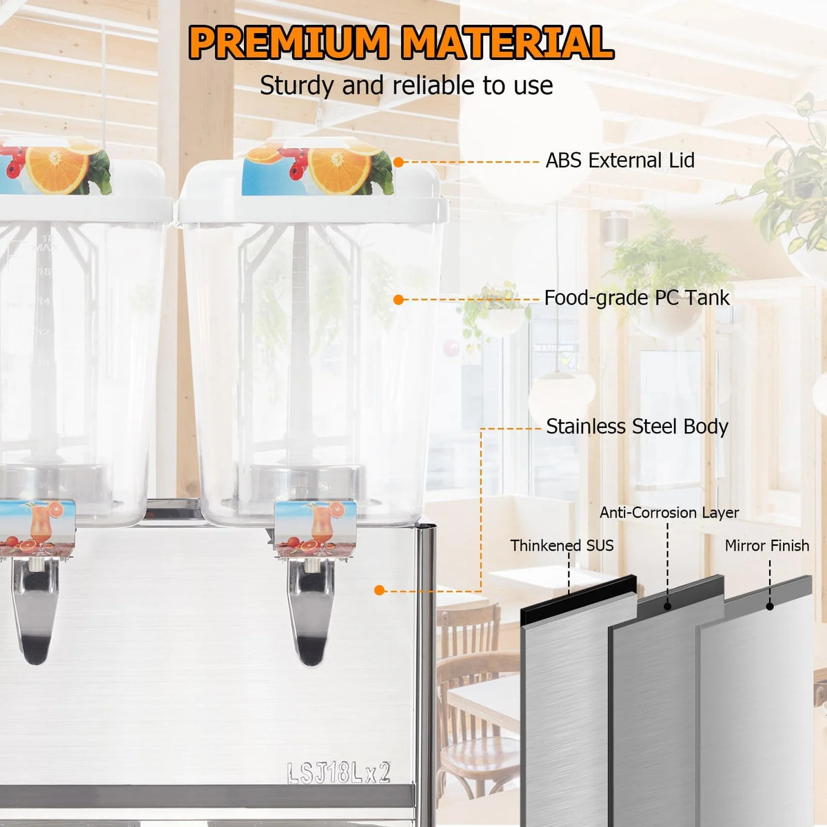 TROPOW Commercial Beverage Dispenser, 2 Tanks ,Juice Dispenser, 380W Stainless Steel Food Grade Lemonade Dispenser With Thermostat Controller, Drink Dispensers for Parties Restaurant