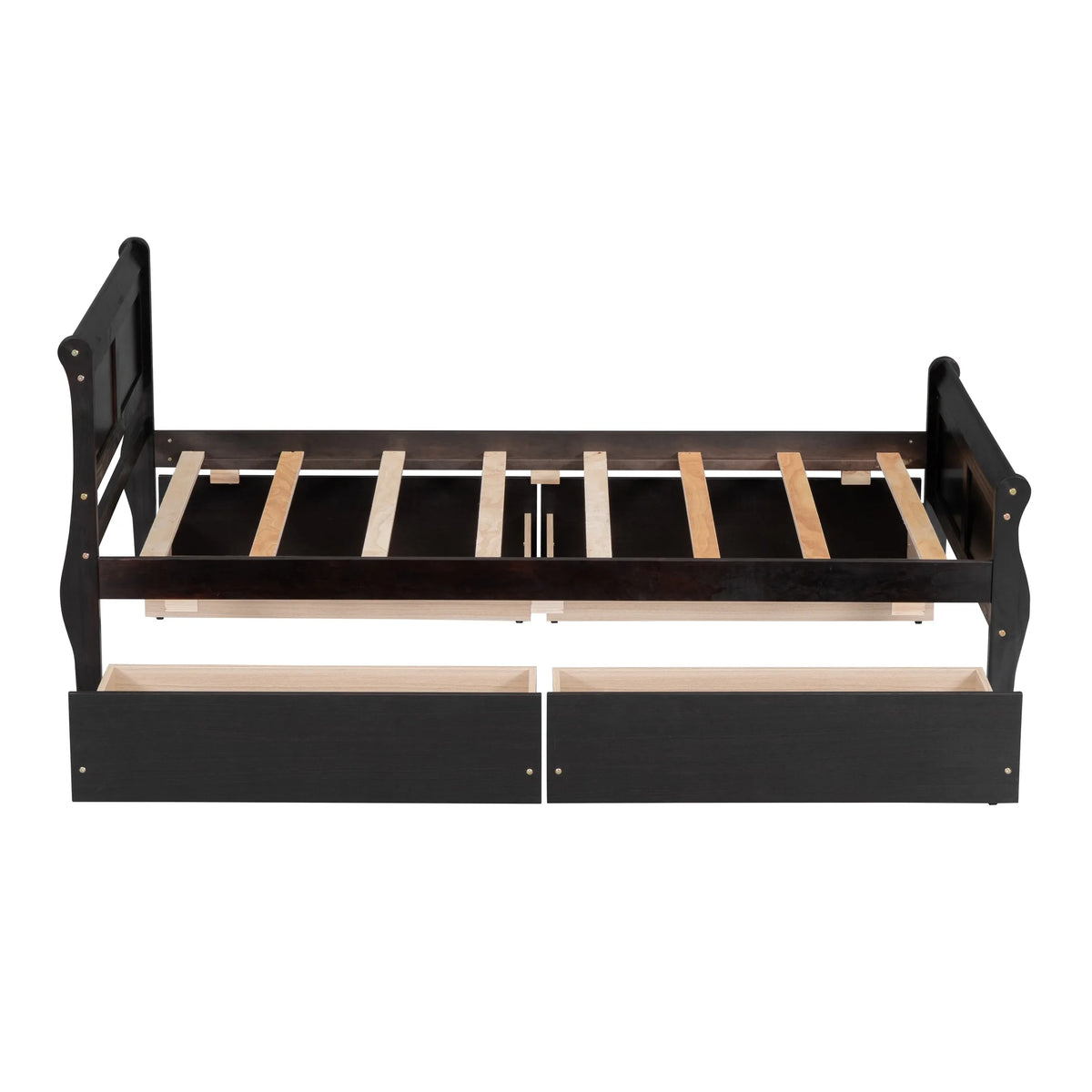 Full Size Wood Platform Bed with 4 Drawers,Storage Bed Frame with Streamlined Headboard and Footboard for Kids, Teens, Boys, Girls,Wooden Slats Support, No Box Spring Needed,Oak