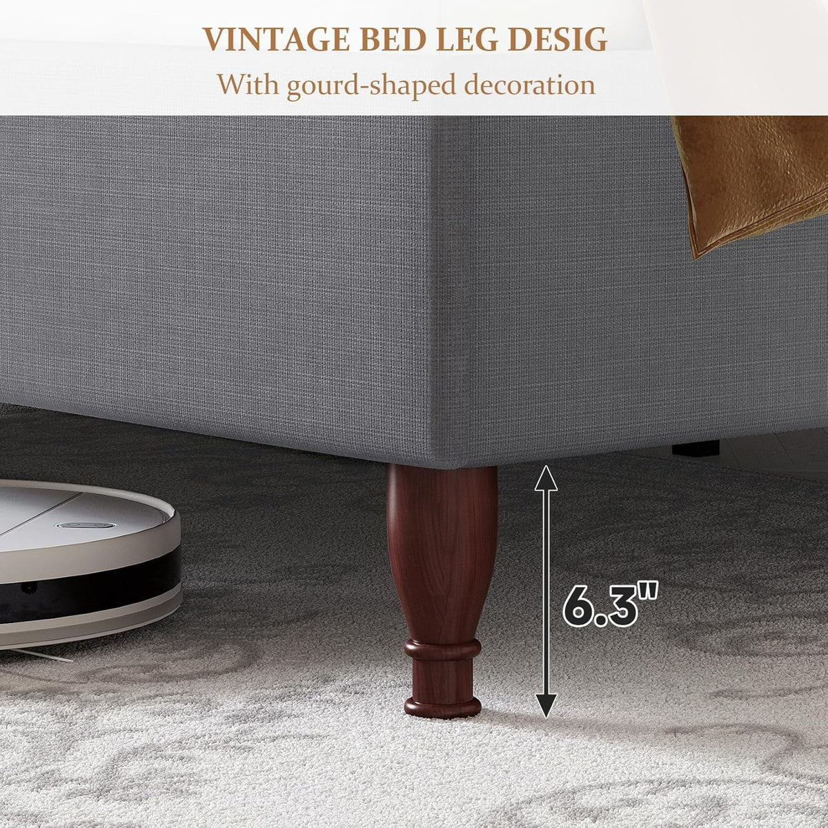 Neche Queen Upholstered Bed Frame with 51" Tall Headboard Classic Curved Wingback Platform Bed with Soft Fabric, Retro Simple Sleigh Bedframe No Box Spring Needed/Easy Assembly, White