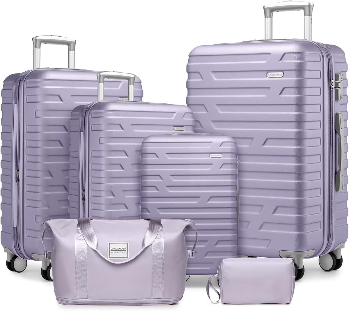 6-Piece Hardshell Luggage Set with Expandable Spinner Suitcases & TSA Lock, 25% Extra Capacity, Duffel Bag & Toiletry Kit, Cream ABS Suitcases
