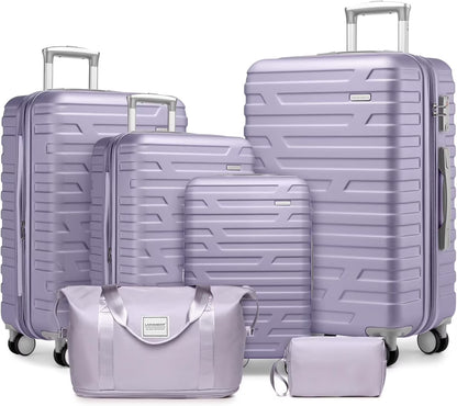 6-Piece Hardshell Luggage Set with Expandable Spinner Suitcases & TSA Lock, 25% Extra Capacity, Duffel Bag & Toiletry Kit, Cream ABS Suitcases