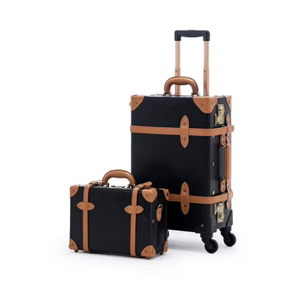 COTRUNKAGE Vintage Trunk Luggage Set TSA Lock Carry On Suitcase for Women (13" & 20", Pink Floral)