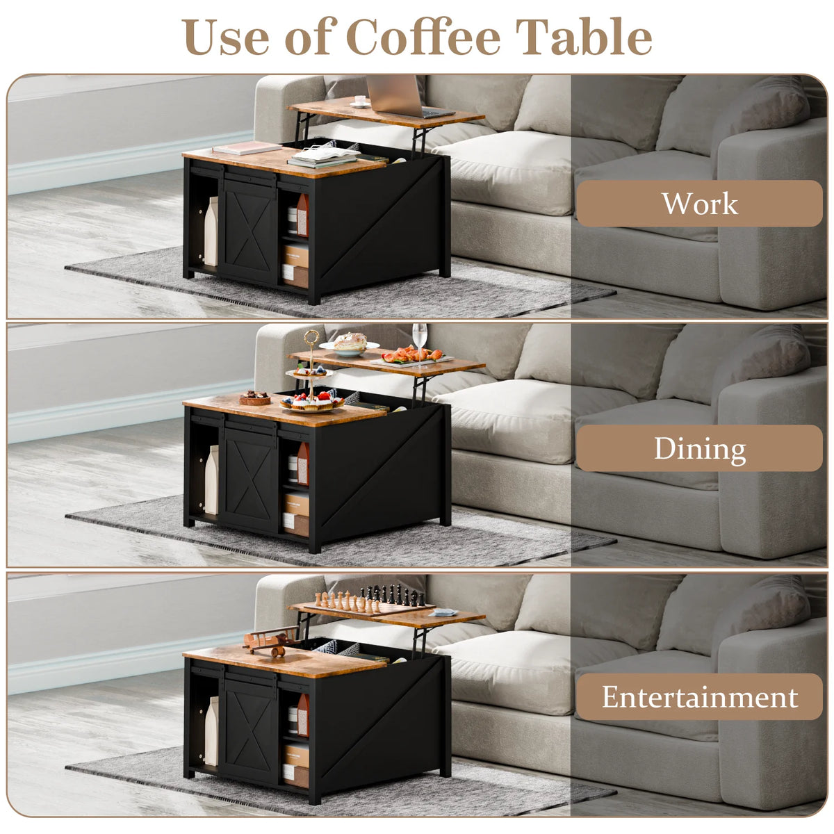 Waleaf Wooden Coffee Table, Lift Top Coffee Table with Large Hidden Storage Shelf for Living Room