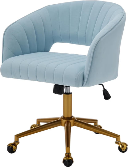 Westice Home Office Desk Chairs, Velvet Task Chair, Height Adjustable Swivel Vanity Chair with Golden Base for Vanity Study, Living Room Computer Room, Beige