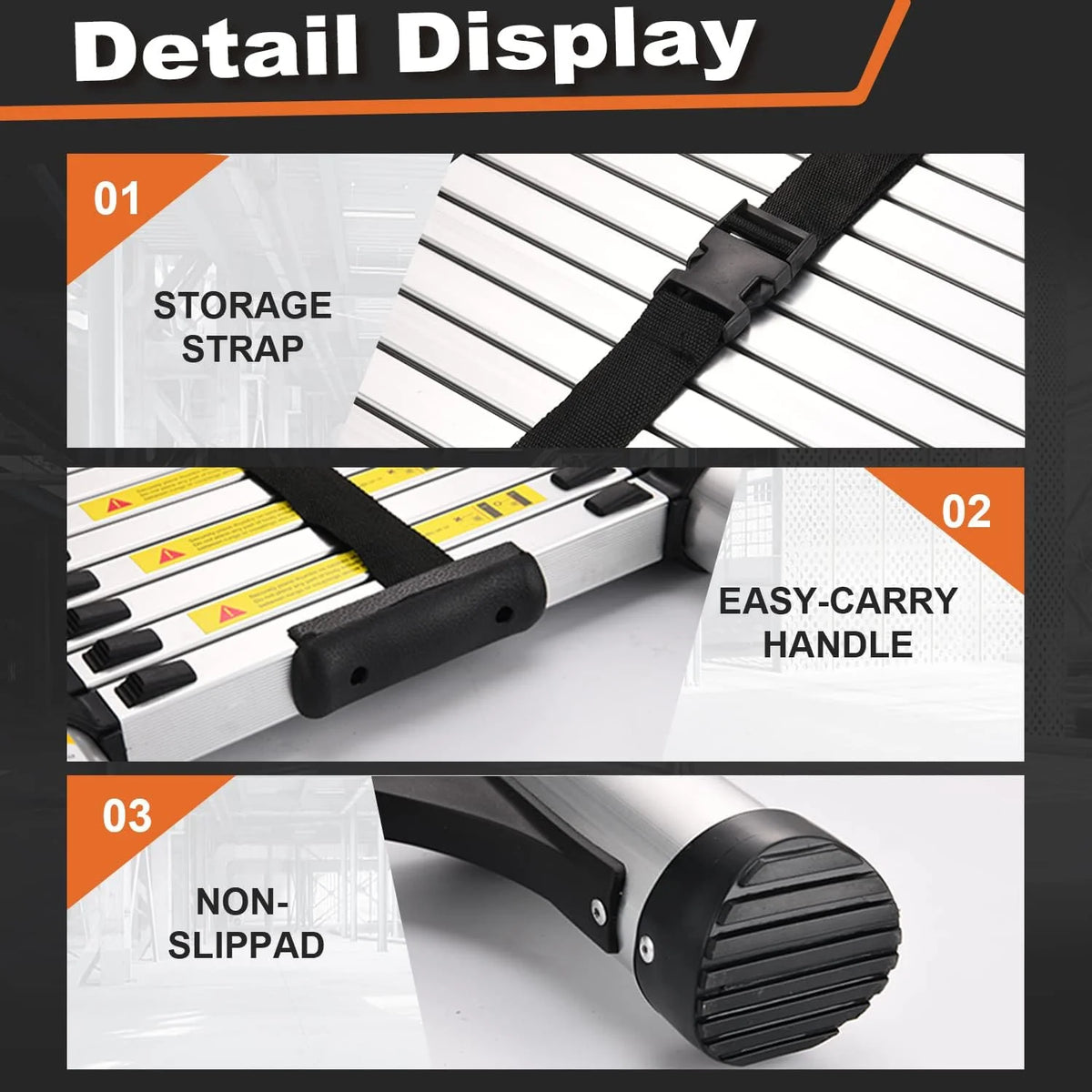 HBTower 12.5 FT Telescoping Ladder,  Aluminum Lightweight Extension Ladder with 2 Triangle Stabilizers, Heavy Duty 330lbs Max Capacity, Multi-Purpose Collapsible Ladder for RV or Outdoor Work