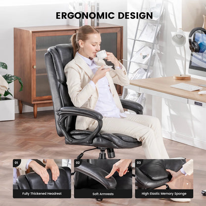 Mainstays Executive Ergonomic High Back Leather Home Office Desk Chair, Black