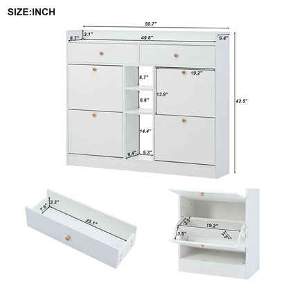 Aukfa Shoe Cabinet with 4 Flip Drawers and 2 Storage Drawers- Black