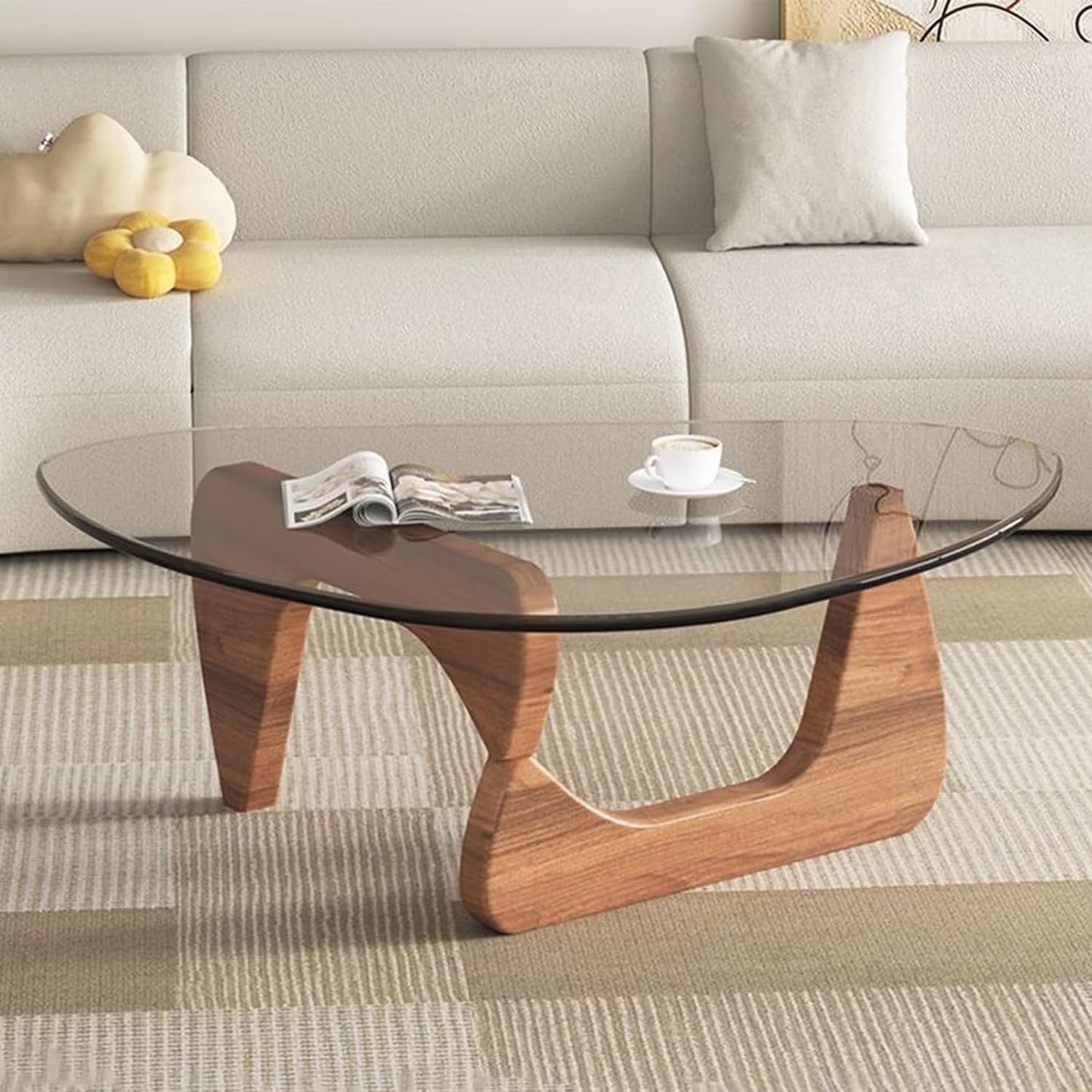 Coffee Tables For Living Room - Triangle Glass Coffee TableWithWoodenBaseMid.Century Modern Abstract End Table For Study RoomOfficeHoteBalcony( Medium 32.3*22.4*15.7)