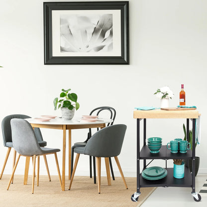 Origami Foldable Wheeled Portable Solid Wood Top Kitchen Island Bar Cart