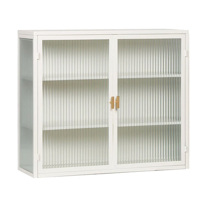 27.56"Modern Wall Cabinet with Glass Doors, Bathroom Cabinet with Featuring Three-tier Storage for Entryway Living Room, Bathroom or Dining Room, Mint Green
