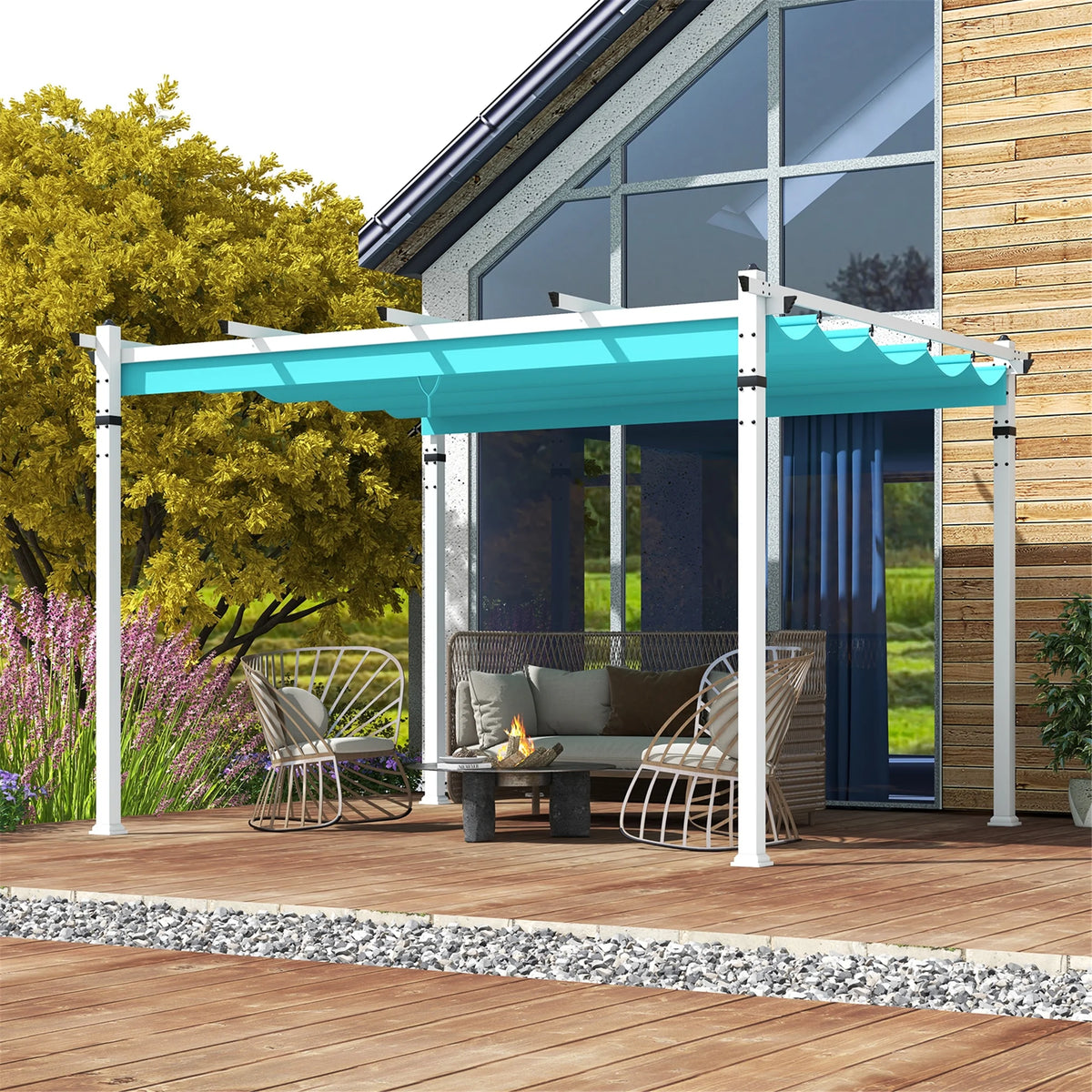 Gymax 12' x 10' Outdoor Pergola w/ Retractable Canopy Aluminum Frame Anchors Patio Grey
