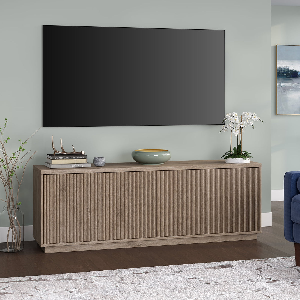 Evelyn&Zoe Hanson Rectangular TV Stand for TV's up to 75", Black Grain
