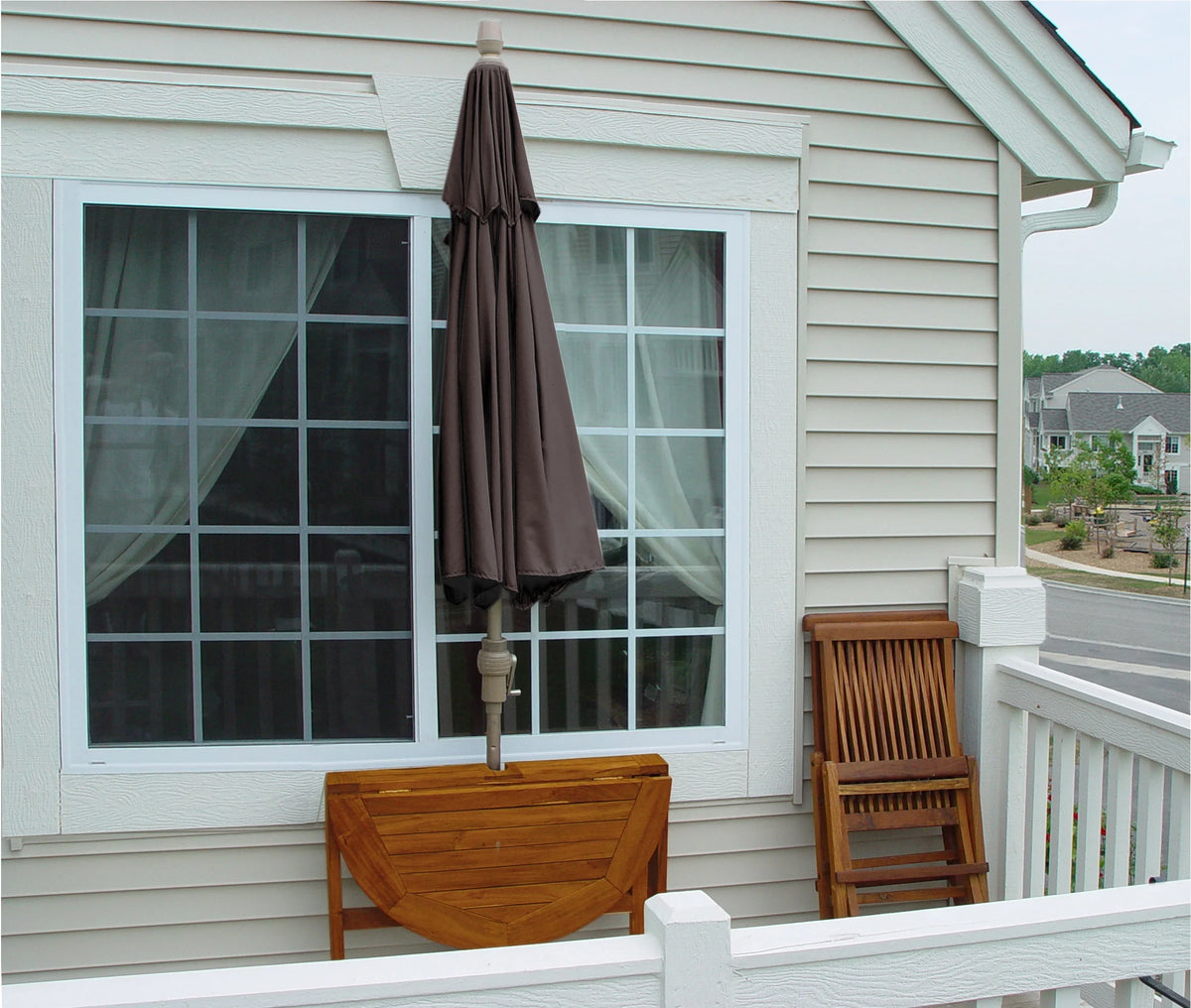OFF-THE-WALL BRELLA Sunbrella Half Umbrella, 9'-Width, Teak Canopy