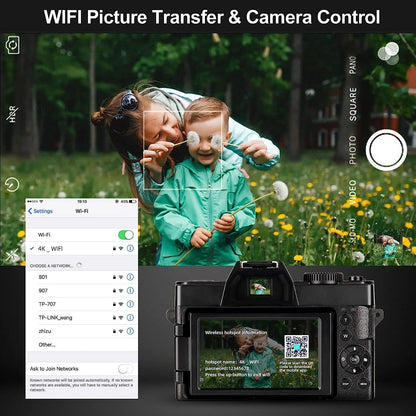 NBD Digital Camera 4K Ultra HD 48MP All-in-One Vlogging Camera with Wide Angle Lens, Digital Zoom 16x and 3" Screen