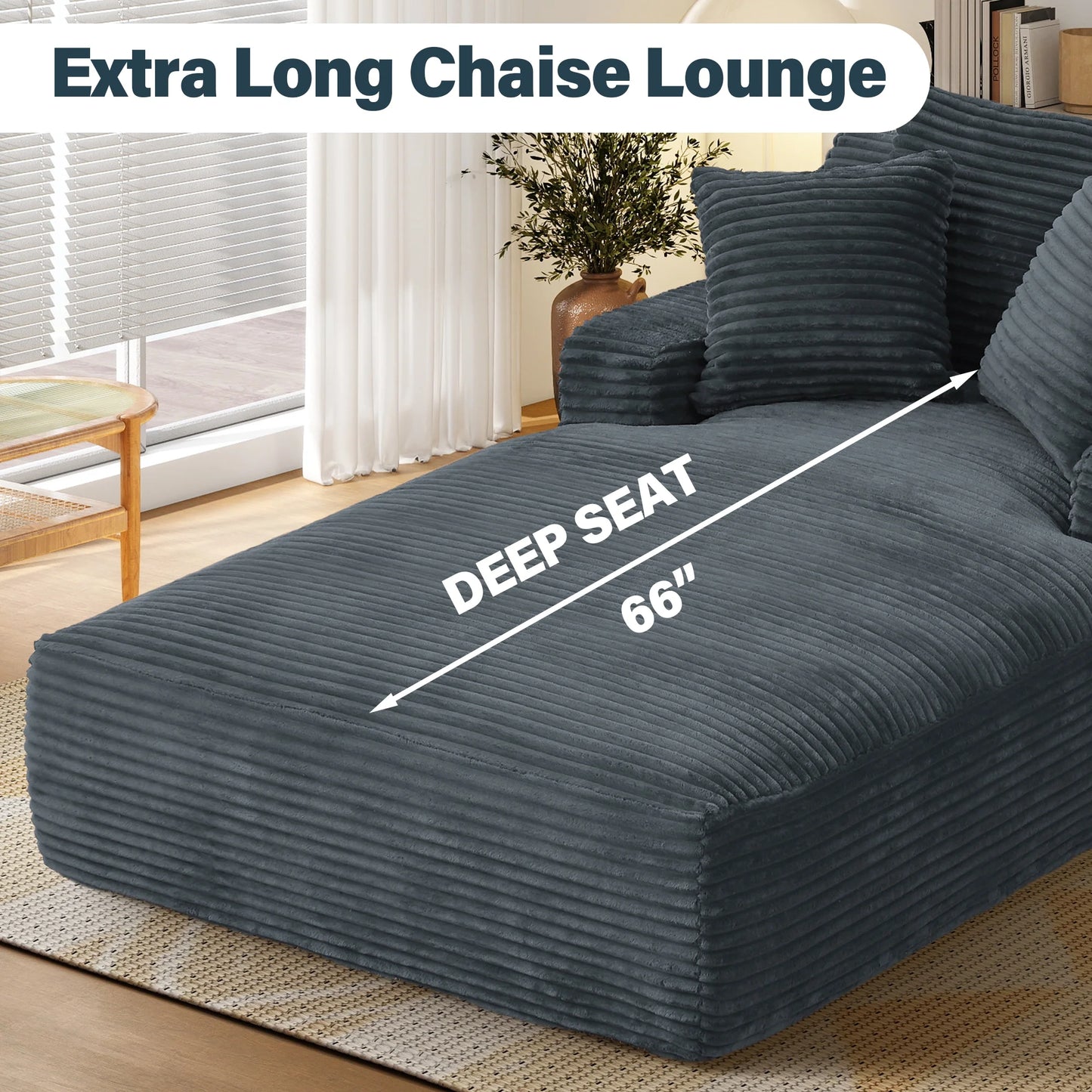 Aukfa 78.7" Extra Long Chaise Lounge Sofa, Oversized Upholstered Couch with 3 Pillows for Indoor Living Room/Bedroom,Orange
