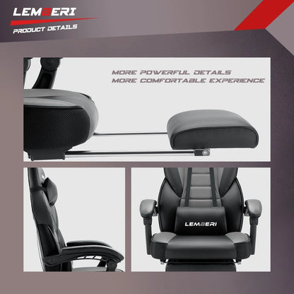 Waleaf Gaming Chair with Lumbar Massage, Ergonomic Gamer Gear Gaming Chair with Footrest