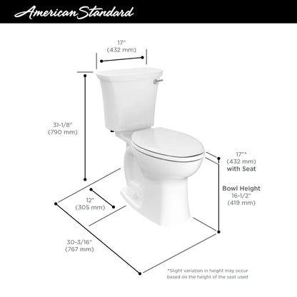 American Standard Edgemere 2-Piece 1.28 GPF Single Flush Right Height Elongated Toilet in White, Seat Not Included