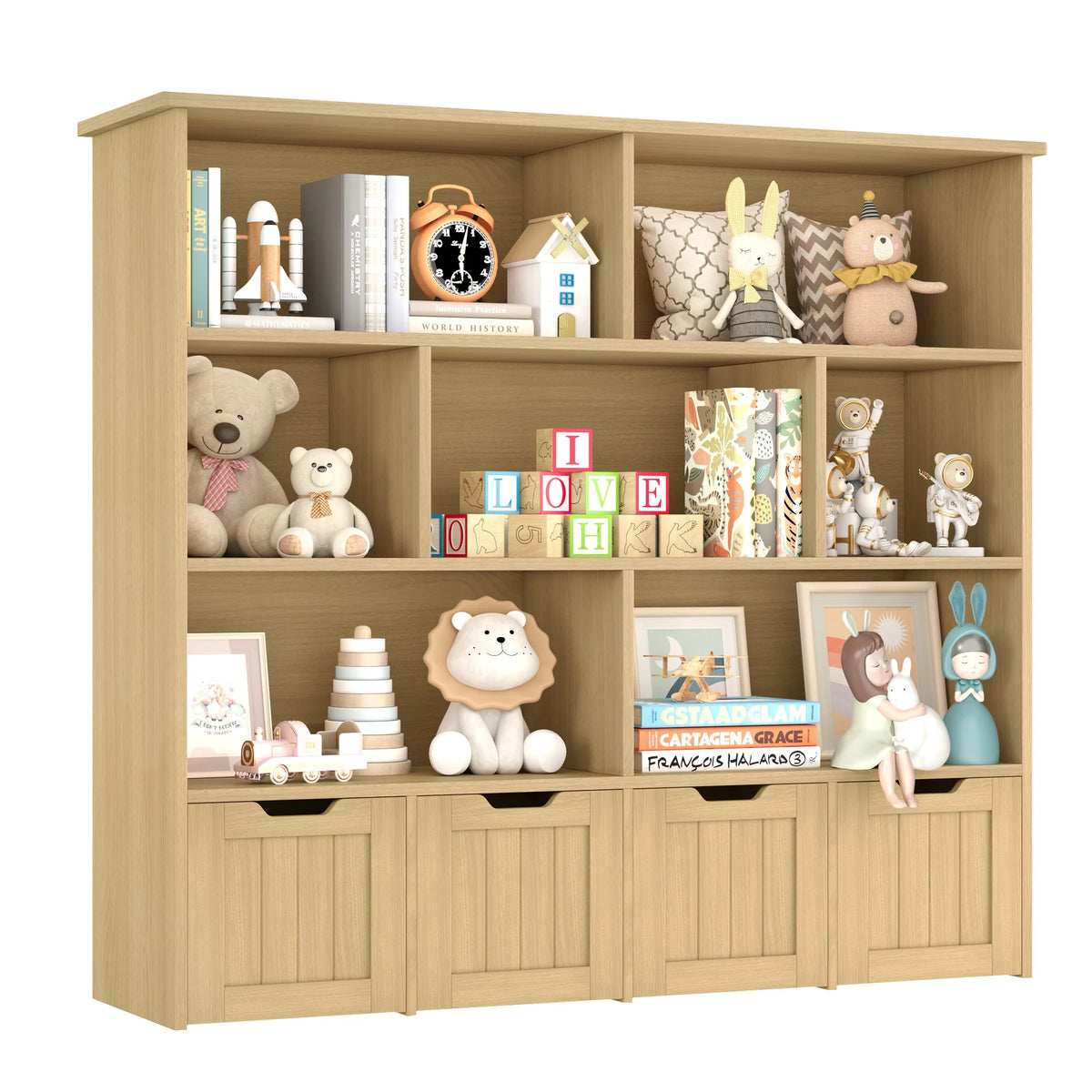 Homfa 7 Cube Toy Storage Organizer, Kids Geometric Bookcase and Bookshelf with 4 Drawers, White