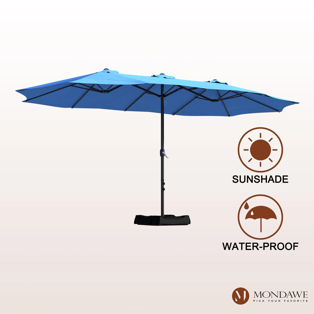 Mondawe 15ft Patio Umbrella Rectangular Outdoor Market Umbrella with Base and LED Lights Beige