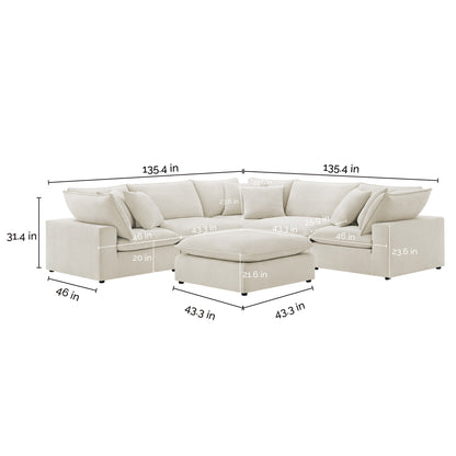 Sereen 6-piece Fabric Modular Sectional, Cream