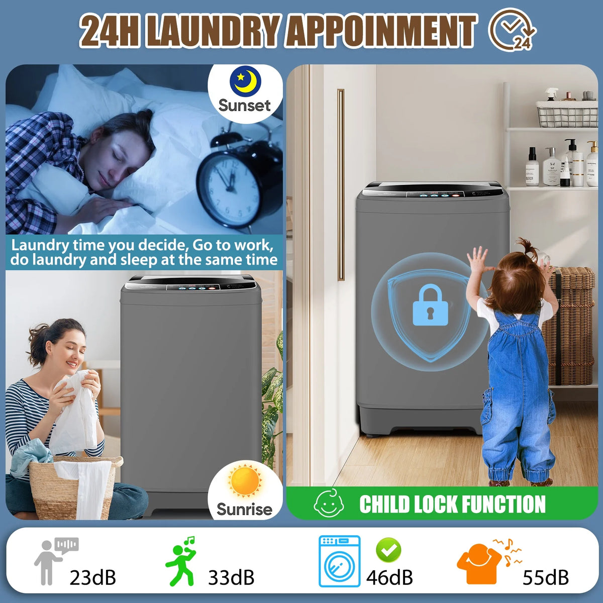 Veeboto 17.8lb Full Automatic Washing Machine, Compact Washing Machine with Drain Pump, Power Motor 20-Mins Quick Wash, LED Display, Washer and Dryer Combo Low Noise for Apartment Dorm Household