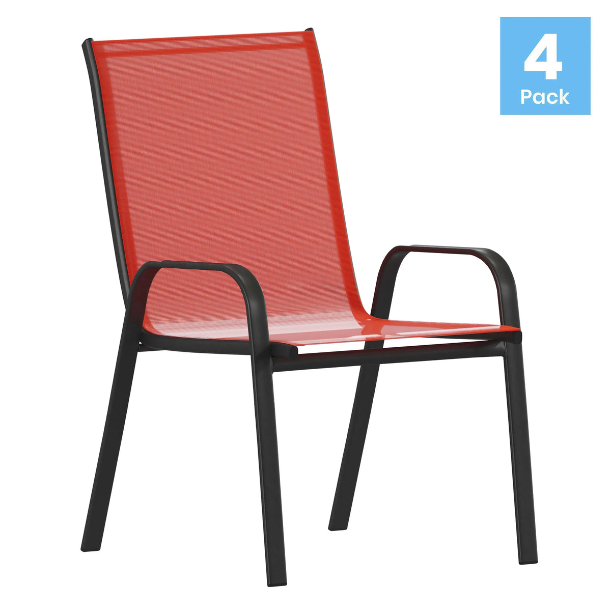 Emma + Oliver 4 Pack Gray Outdoor Stack Chair with Flex Comfort Material - Patio Stack Chair