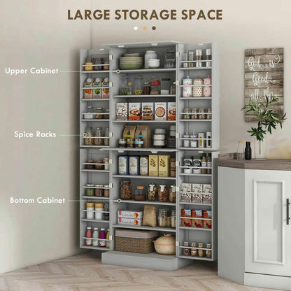 Spaco 17-Tier Kitchen Small Pantry Cabinet with 2 Doors and 6 Adjustable Shelves, Cabinet Pantry, Freestanding 5-Tier Shelving Pantries for Kitchen Storage, Gray