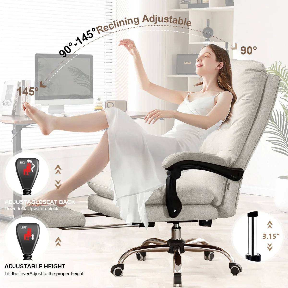 Comfortable Office Chair High Back Executive Desk Chair Leather Computer Gaming Chair Swivel Office Chairs with Footrest