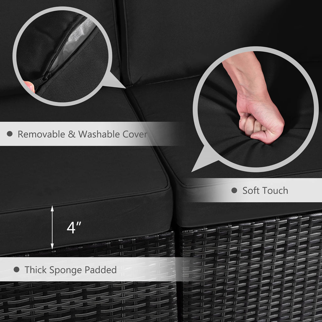 Costway 8PCS Patio Rattan Furniture Set Fire Pit Table Tank Holder Cover Deck Black