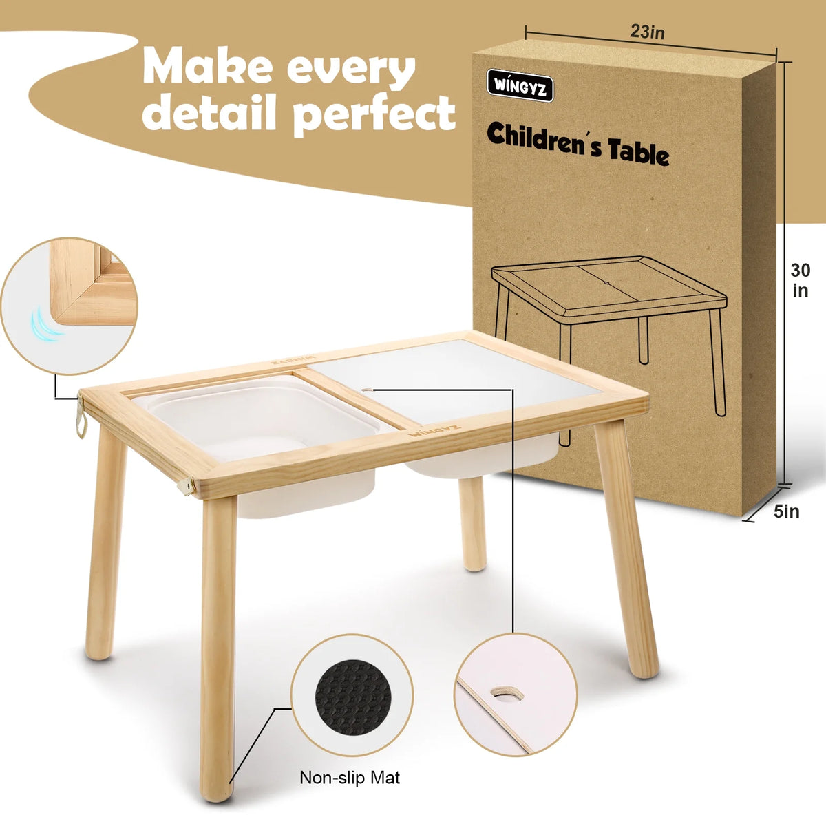 Sweet Time Toddler Sensory Table Chairs, Wood Kids Activity Table with Storage Play Study Furniture
