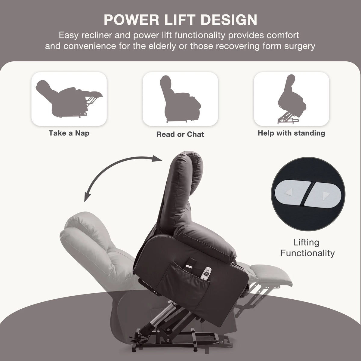 JONPONY Power Lift Recliner Chair Recliners for Elderly with Heat and Massage Recliner Chair for Living Room with Infinite Position and Side Pocket,USB Charge Port,Black